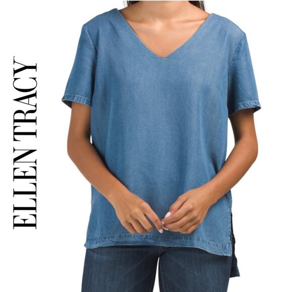 NWT ELLEN TRACY Tencel Back Strap Relaxed Fit Tunic Top - Picture 1 of 4